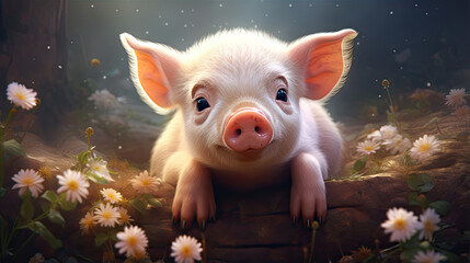 Wall Mural - A cute little piggy.