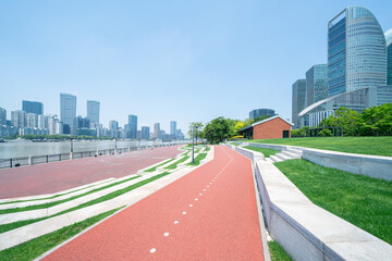 Wall Mural - financial district buildings of shanghai and the runway across the park 