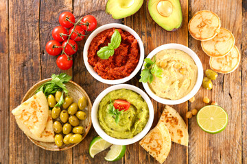 Canvas Print - various hummus dips