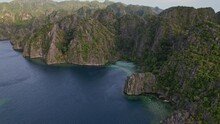 Drone Footage At Baracuda Lake In Philippines. 180 Rotation To Admire The Coron Island And Baracuda Lake.