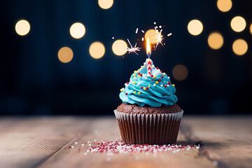 Wall Mural - birthday cupcake with one candle