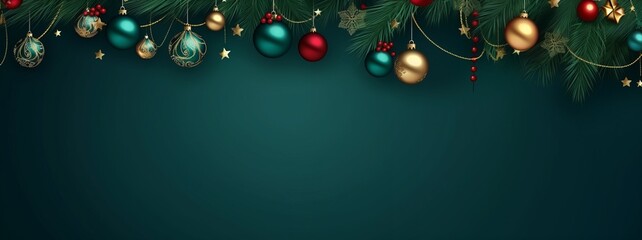 christmas background in blue with christmas balls and fir branches