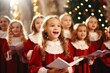childrens Christmas choir in the church sings Christmas carols