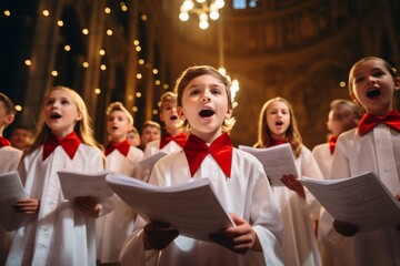 Wall Mural - childrens Christmas choir in the church sings Christmas carols