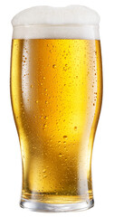 Canvas Print - Glass of chilled beer with large head of foam isolated on white background. Clipping path.