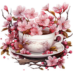 Wall Mural - Watercolor teacup with flowers Illustration, Generative Ai