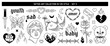 Y2k Tattoo art designs in 1990s - 2000s style 5. Line art Butterfly, kife, flame, blade, heart fire, chain, barbed wire, antique statue, rose. Y2k tattoo sickers. Vector 2000s style tattoo art	
