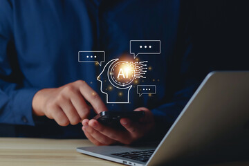AI create system communication innovation concept question tools chat conversation support analysis robot bot program digital business company development data dat marketing technology assistant lear
