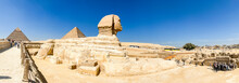 Panoramic View Of The Sphinx And The Great Pyramid Of Giza, The Oldest Of The Seven Wonders Of The World, UNESCO World Heritage Site, Giza, Cairo