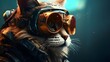 Futuristic cyberpunk cat portrait with goggles 