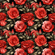 seamless pattern of red roses dark vintage abstract background