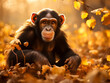 A Photo of a Chimpanzee in an Autumn Setting