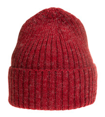 Canvas Print - Heathered crimson knitted winter hat of traditional design isolated 