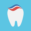 Healthy tooth with toothpaste on a blue background. Vector, flat style