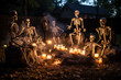 © fotogurme - DIY tombstones and skeletal figures haunting a dimly lit yard