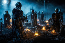 Ghoulishly Illuminated Graveyard Scene For An Outdoor Halloween Terror Spectacle 