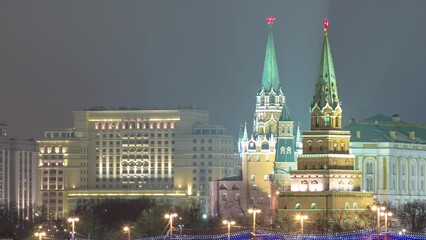 Poster - Bolshoy Kamenniy Bridge Timelapse from Patriarchal Bridge. Witness the splendor of Moscow's Bolshoy Kamenniy Bridge timelapse, stunning panoramas of the renowned Kremlin and scenic River waterfront