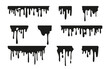 Set of splashes. Dripping liquids, collection in black and white. Can be used for blood, water, paint, ink or mud effects. Vector isolated illustration.