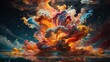 © Evolved Design - Illustration Of A Swirling Liquid Cloud Colour Paint, Paint Drip, In The Style Of Triple Exposure Photography. Vibrant, Striking Colours, Extremely Cinematic.