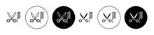 Comb And Scissors Icon Set In Black Filled And Outlined Style. Suitable For UI Designs