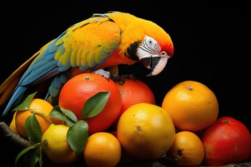 Canvas Print - a parrot pecking at a large fruit