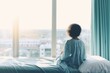 child sit on bed in hospital health concept