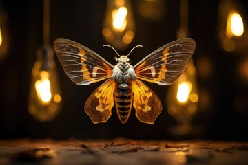 Poster - a moth spreads wings against a lightbulb