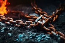 A Rusted Iron Chain With A Broken Link