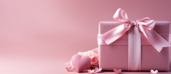 Wall Mural - Pink gift box with fabric heart and greeting card versatile for various occasions