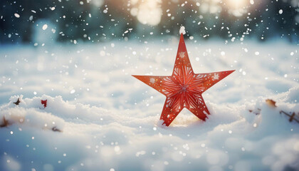 Wall Mural - Winter christmas star in the snow with copy space