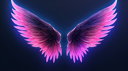 Wall Mural - abstract neon angel wings illuminated by pink and blue lights on uv geometric background - cyberspac