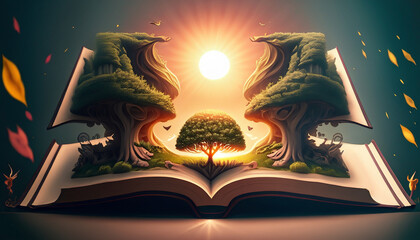 Wall Mural - magic book with fire