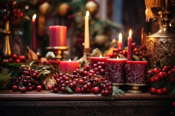 Poster - close-up view of christmas candles on the altar