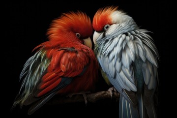 Wall Mural - a pair of birds, one preening the others feathers