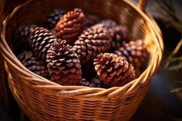 Wall Mural - close up of pinecones in a basket