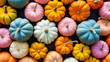 Pastel colored pumpkins and squashes