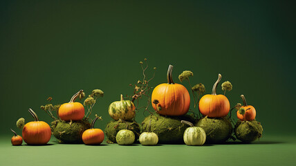 Wall Mural - assortment of orange and green pumpkins