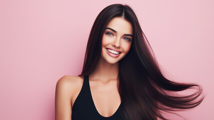 Haircare theme with woman with long black hair