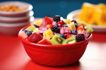 Sticker - a bowl of fresh fruit salad against a colorful background