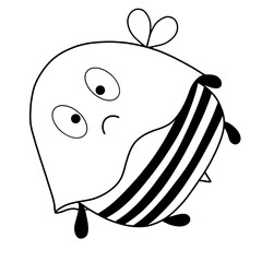 Wall Mural - A small illustrated bee ghost character for Halloween. Drawn in black and white lines for coloring