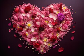 Wall Mural - flower petals arranged into a heart shape