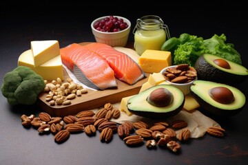 Poster - avocados, nuts, and fish indicating healthy fats