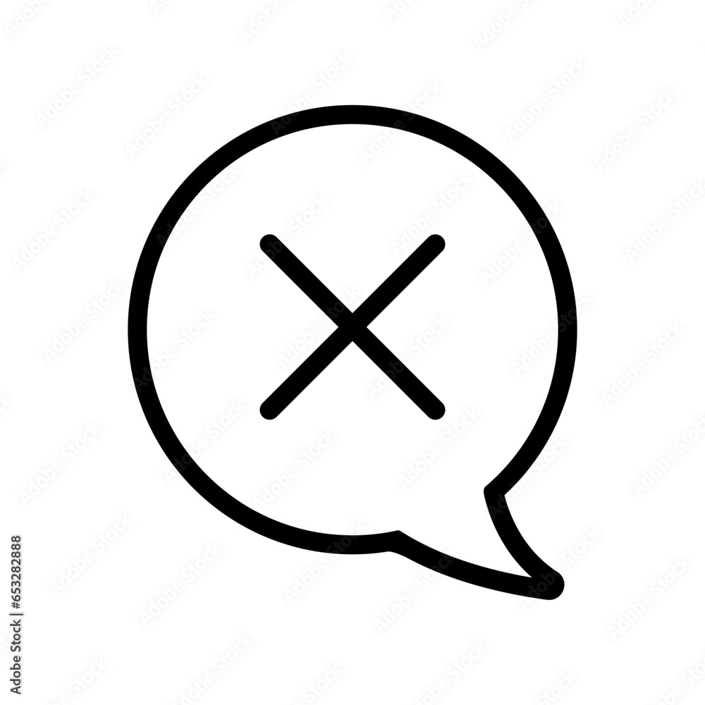 black icon - Chat bubble with X A black and white icon of a chat bubble ...