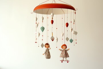 baby mobile hanging from ceiling, white background