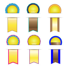 Wall Mural - Set of gold ribbon badges and awards