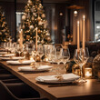 © Social Material - Christmas time at the restaurant, restaurant photography, sleek neutrals background, light palette photography. Generative AI.