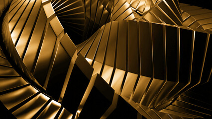 Wall Mural - swirling 3d structure with metallic lines. action. abstract metal machine is twisted with metal line