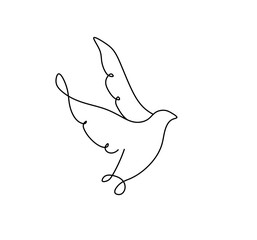 Wall Mural - Vector isolated one single cintemporary liny flying bird pigeon side view colorless black and white contour line easy drawing