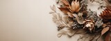Fototapeta Boho - Generative AI, Stylish autumn rustic wreath close up, aesthetic muted colors