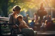 © esp2k - Mother and her baby are sitting on a park bench